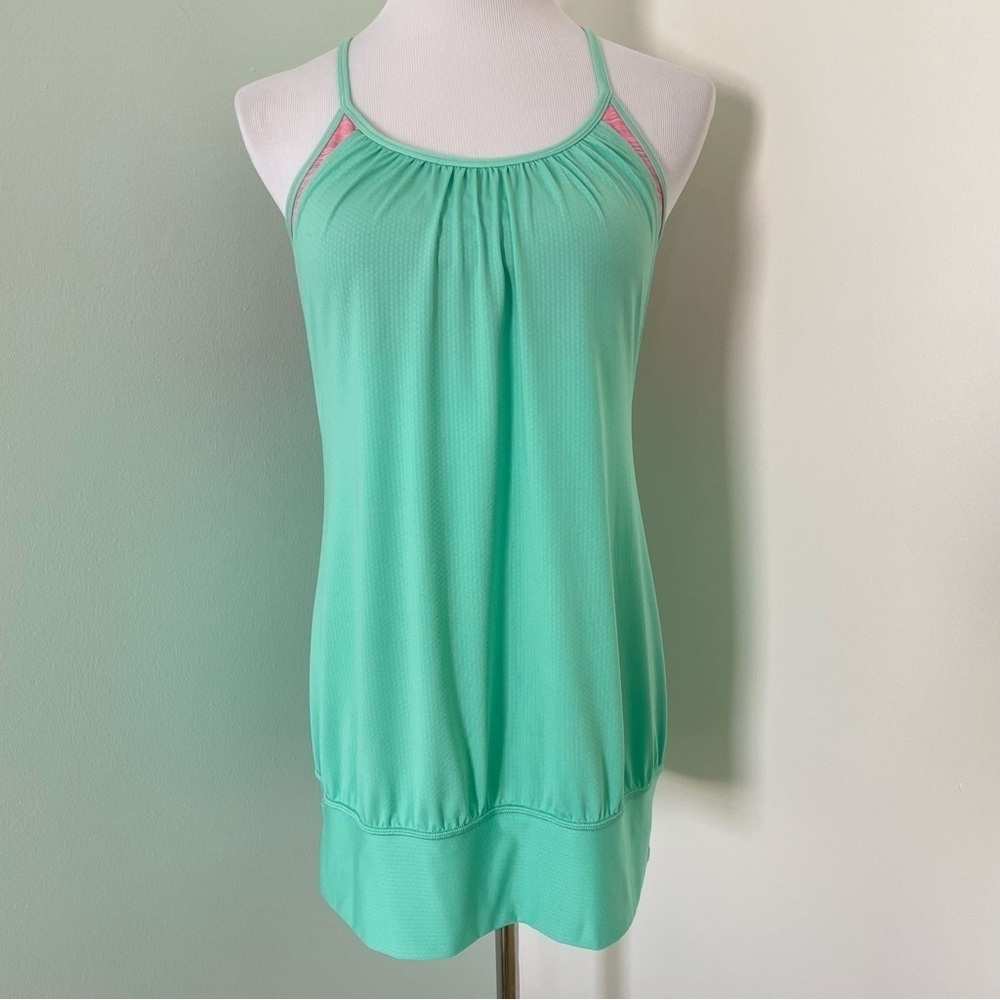 Lululemon Women’s No Limit Athletic Tank w/ Built in Sports Bra Teal/Pink Size 8
